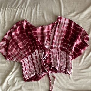 red and white tie crop top.